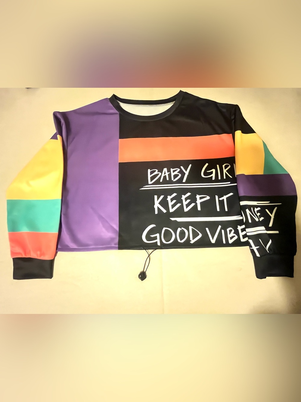 SHEIN Women’s XL Multicolor Color Block Graphic Long Sleeve Drawstring Hem Top